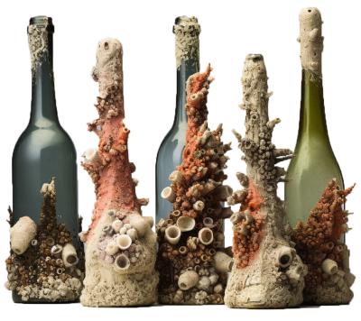 Coral-encrusted bottles